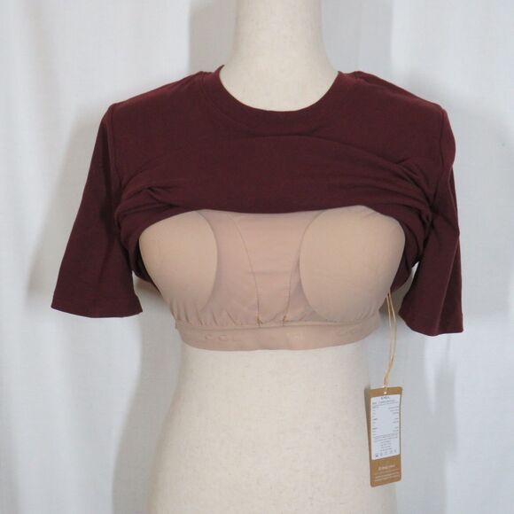 OGL Lyocell Wool Blend Crewneck Banded Hem Brami Top Ruby Berry Size Medium - Picture 8 of 9